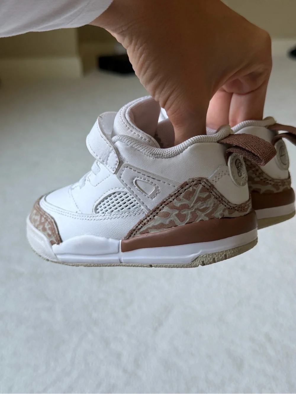 Jordan Kids White and Brown Mid-Top Sneakers with Textured Accents